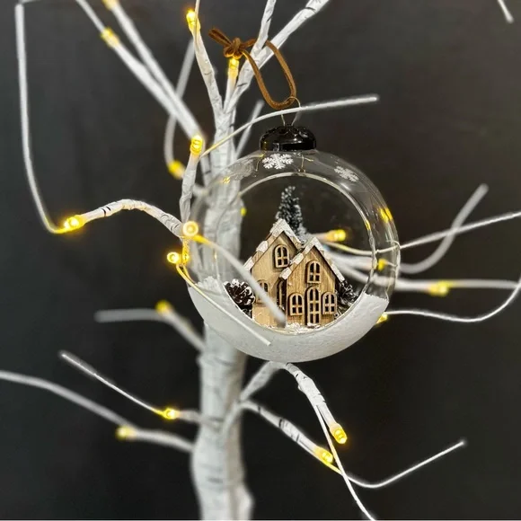 4" DIORAMA SNOWGLOBE GLASS ORNAMENT WITH SNOWY WINTER SCENE - Picture 2 of 11